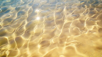 Clear Water Ripples Surface with white sand. Closeup of transparent sea water for presentation background, print, web, banner 