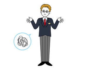 接客をする男性販売員のイラスト　男性のビジネスマンの全身イラスト