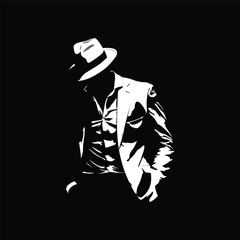 vector illustration of silhouette a man with suit fashion in black background