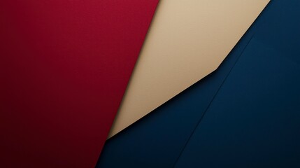 Minimalist background with three colored paper sheets in red, blue, and beige
