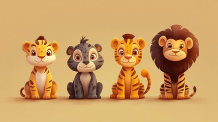 Cute jungle animal. Cartoon african animals, monkey zebra lion. Safari baby child zoo, savanna wildlife. Isolated flat exotic decent vector characters