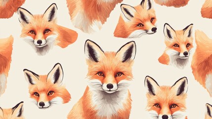 Cute fox pattern. Orange foxes print, awesome wild forest animal. Funny woodland wallpaper, exact baby nursery nature vector seamless texture