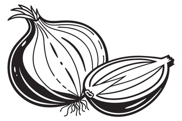 A  black silhouette onion with a white background