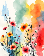 Obraz premium Grunge style beautiful, colorful, abstract art. Paper texture. Colorful painting. Watercolor background with flowers and plants, dramatic, with white tones
