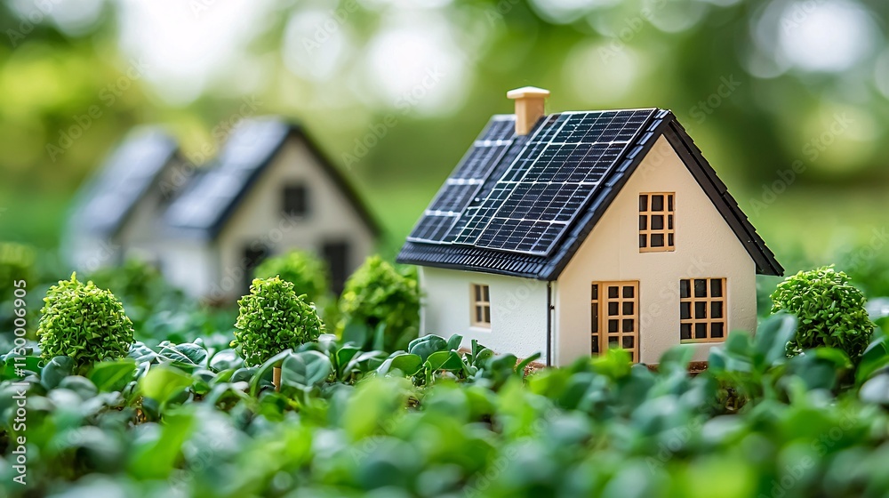 Poster Decentralized energy system featuring a network of interconnected renewable energy nodes and smart devices Stock Photo with side copy space