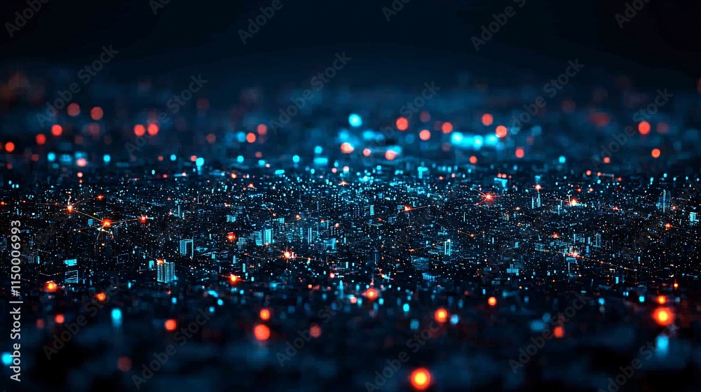 Poster decentralized energy system featuring a network of interconnected renewable energy nodes and smart d