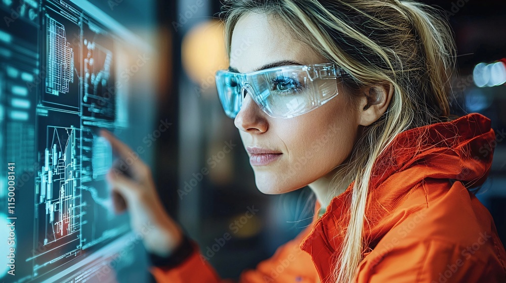 Aufkleber Technicians inspecting a green infrastructure hub powered by advanced smart grid technology Stock Photo with side copy space