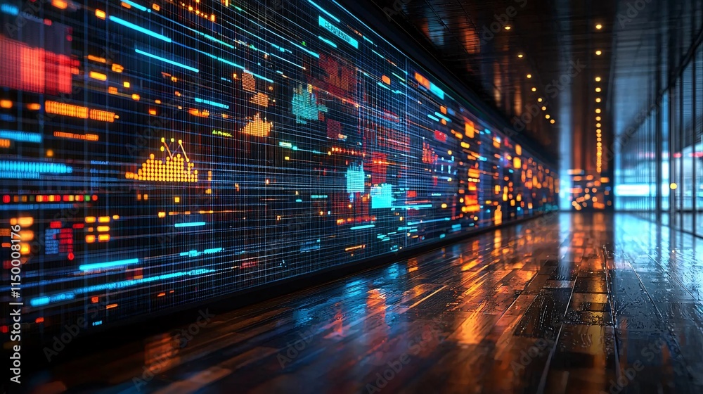 Aufkleber AI-driven analytics optimizing energy efficiency in a modern grid control environment with diverse data visualizations Stock Photo with side copy space