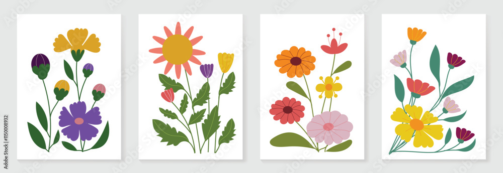 Canvas Prints botanical doodle background art vector set. flower and leaves abstract shape doodle art design for p