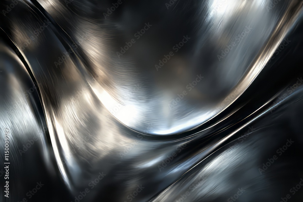 Poster Elegant metallic brushed steel texture with subtle reflections highlighting smooth curves and sleek surface patterns