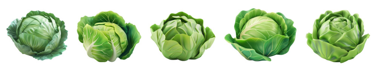 Obraz premium PNG Fresh green cabbage variety display, element set on transparent background