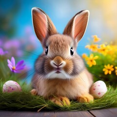 Fototapeta premium Generated image Cute easter bunny with copy space