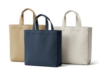 Reusable shopping bags, eco-friendly totes, minimalist design, navy blue, white, tan, beige