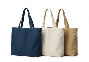 Reusable shopping bags, eco-friendly totes, minimalist design, navy blue, white, tan, beige