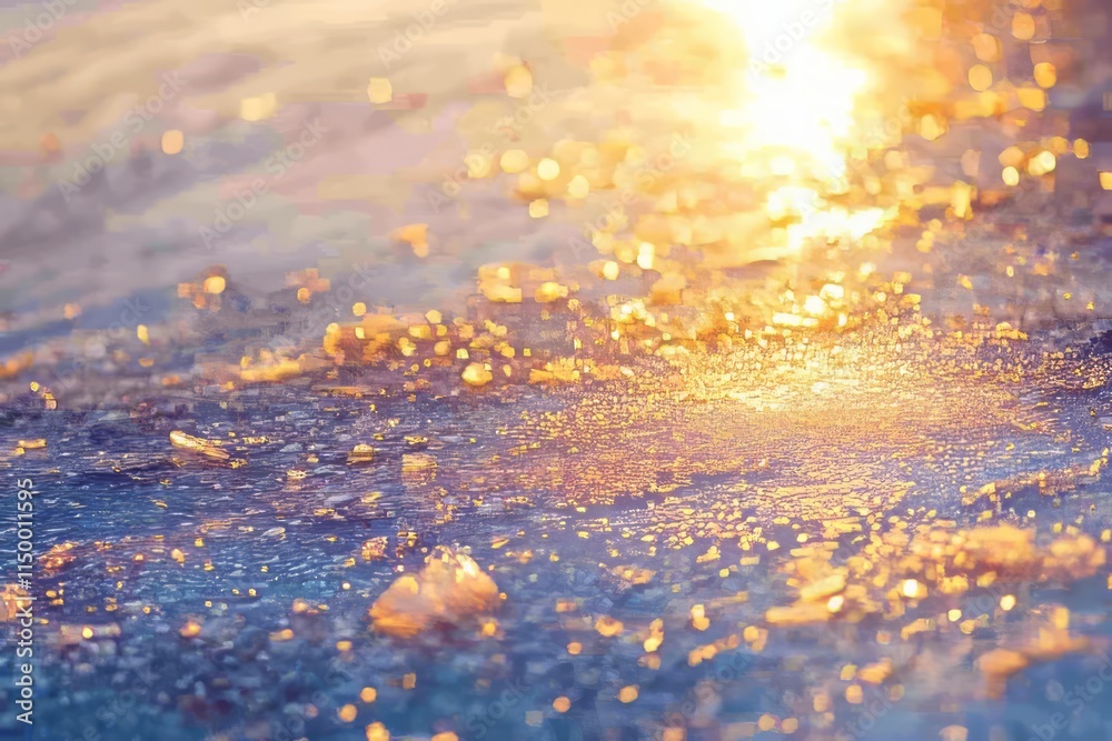 Aufkleber shimmering ice surface with frozen water shards reflecting sunlight in a tranquil winter setting