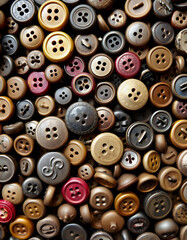 Fototapeta premium Large collection of old vintage sewing buttons, 8k, with white tones