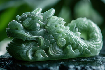 Intricate Green Jade Pendant in Dragon Shape with Elegant Details and Designs