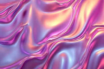 Fototapeta premium Rippling texture of smooth 3D surface resembling water with vibrant pink and blue hues reflecting light