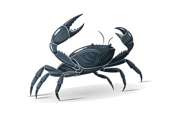 A crab walking sideways, black shilliueotte, vector and white background