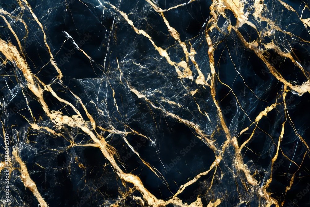 Poster smooth black marble texture with bold swirling golden veining for elegant design projects