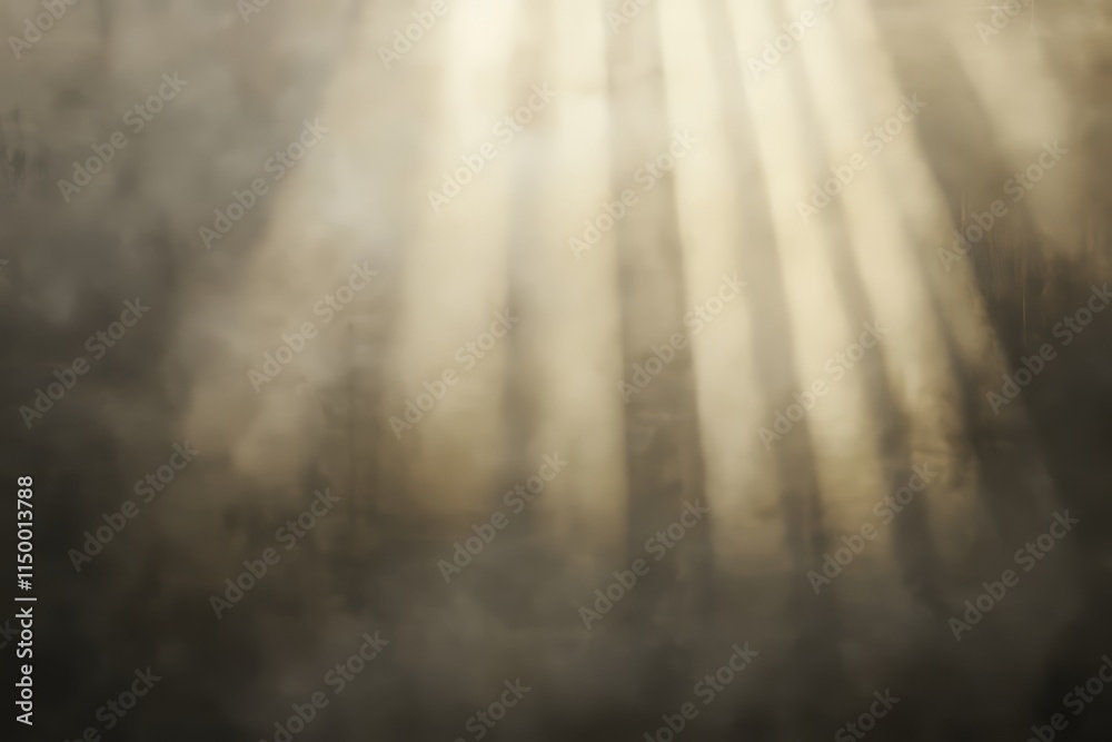 Poster Subtle sun rays pierce through a calming mist at dawn, creating a serene atmospheric texture perfect for relaxation and inspiration