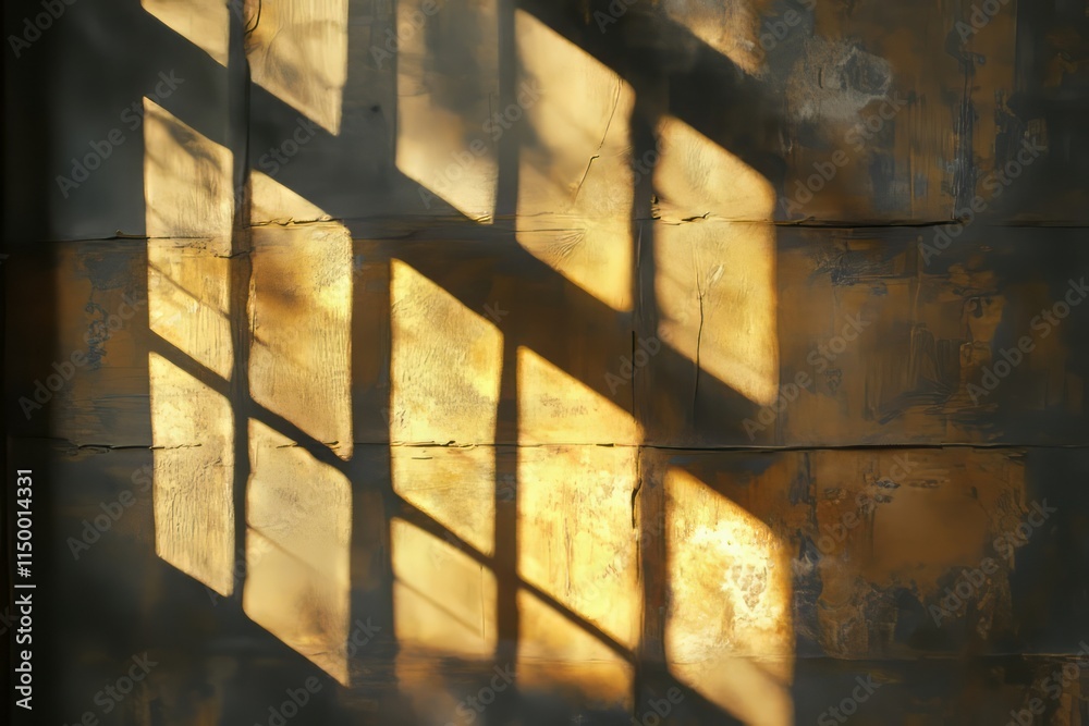 Poster warm golden light casting shadows on a textured wall in an inviting space during late afternoon