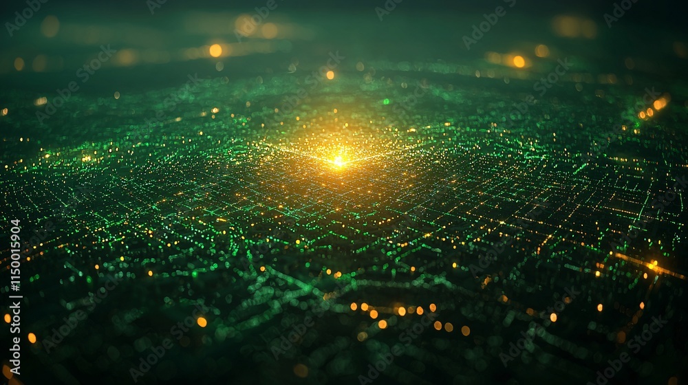 Poster Sustainable community developments interconnected through adaptive and efficient smart grid systems Stock Photo with side copy space