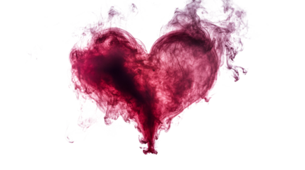 Red smoke in heart love shape isolated on white and transparent background