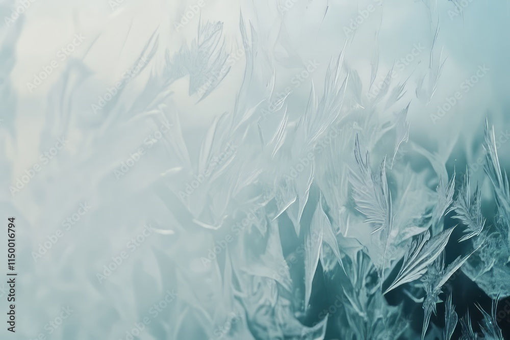 Poster frosty window texture showcasing intricate ice crystal patterns on a chilly winter day