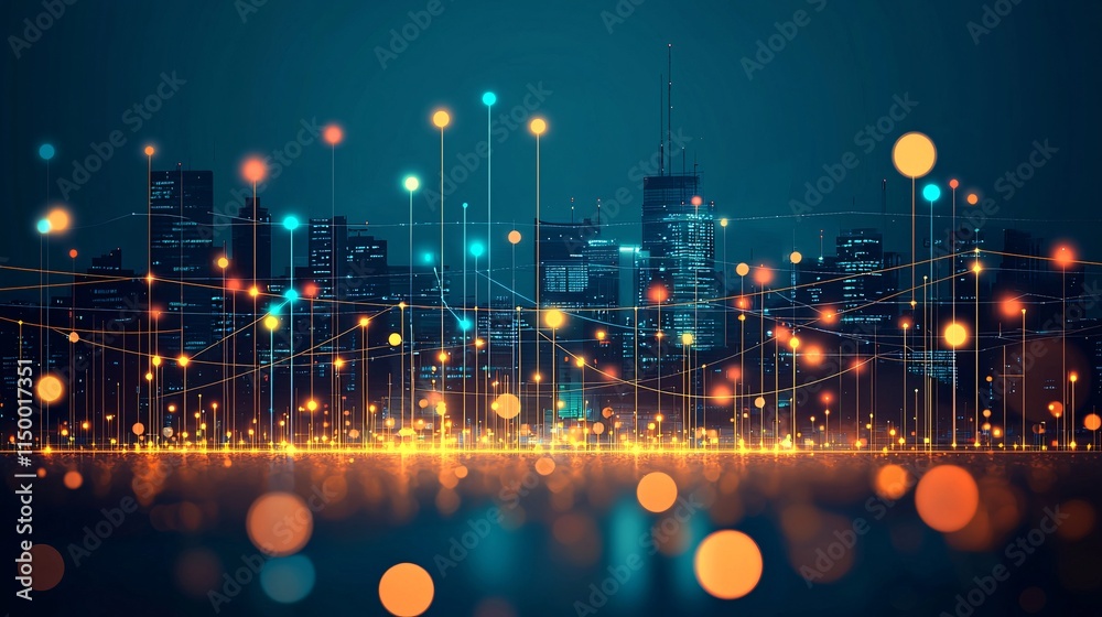 Poster Integrated energy systems enabling green power supply through intelligent grid design Stock Photo with side copy space