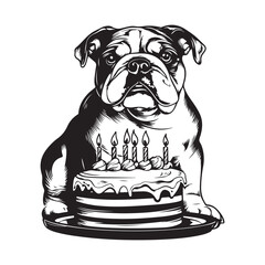 Happy birthday Bulldog dog celebrating with cake and candles Image vector isolated on white background.