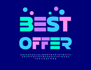 Vector Sale Banner Best Offer. Artistic Bright Font. Unique set of Colorful Alphabet Letters and Numbers