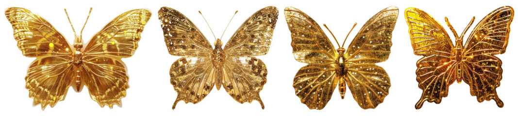 Fototapeta premium Golden butterfly png cut out element set, transparent background