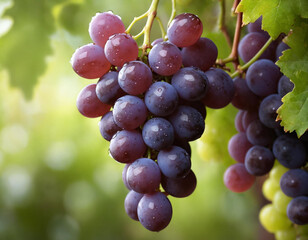 Cluster of ripe, juicy grapes, glistening with dewdrops