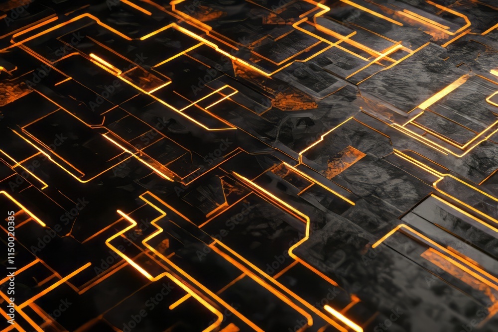 Aufkleber Futuristic 3D circuit board pattern with glowing lines showcasing advanced technology and design