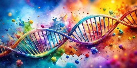 Watercolor DNA Double Helix Splash: Abstract Science Background