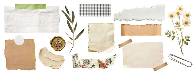Note paper collage png cut out element set, transparent background