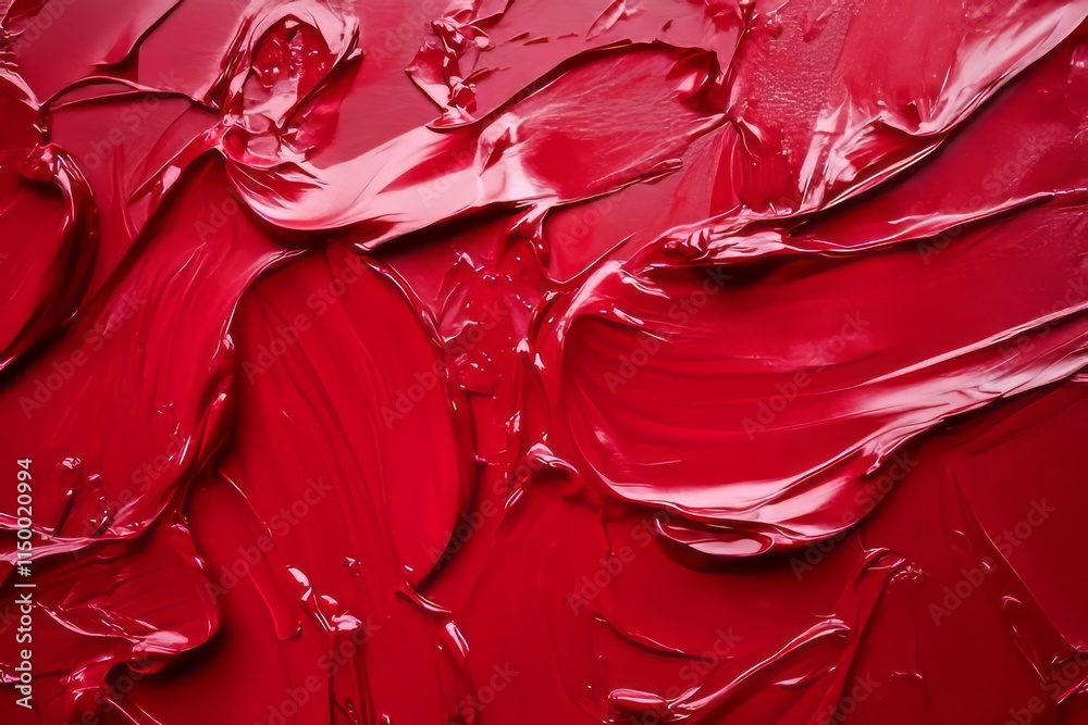 Aufkleber glossy acrylic texture with smooth, vibrant red paint applied in dynamic strokes and swirls for arti