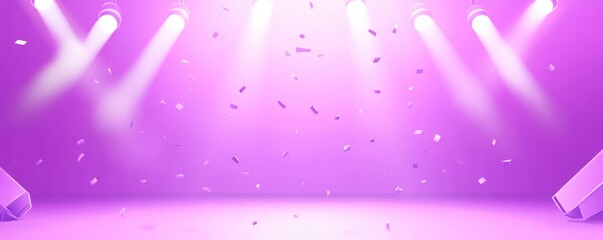 Obraz premium Purple stage with spotlights and confetti.