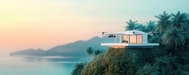 Fototapeta premium Create a futuristic eco-logistics drone hub surrounded by nature