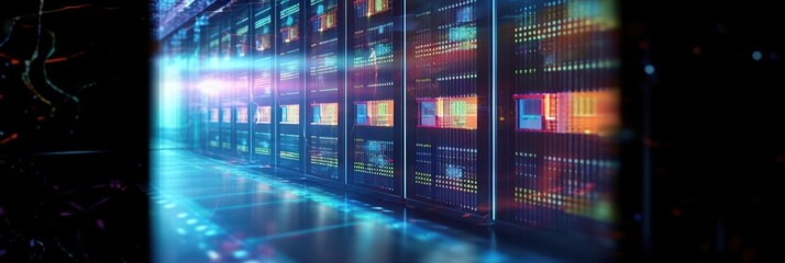 Obraz premium High-Tech Server Room with Racks and Advanced Infrastructure for Data Storage and Management Systems