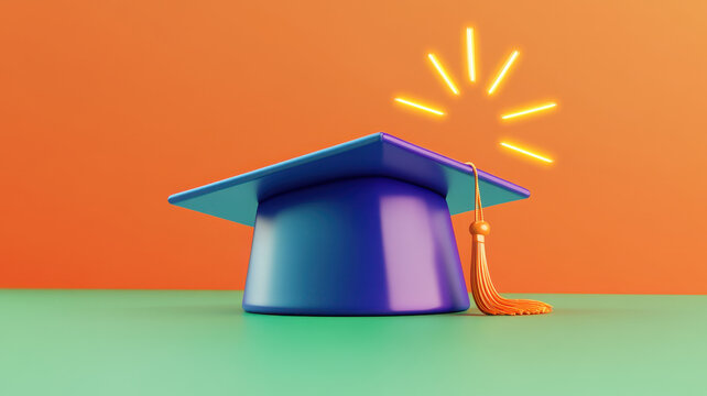 Graduation cap with glowing rays, symbolizing achievement and celebration