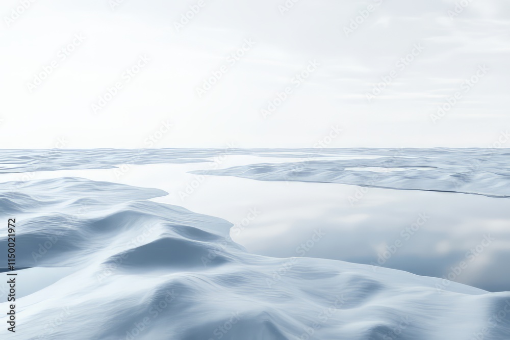 Poster expansive ice sheet reflecting sunlight with subtle distortions across the surface in a serene arcti