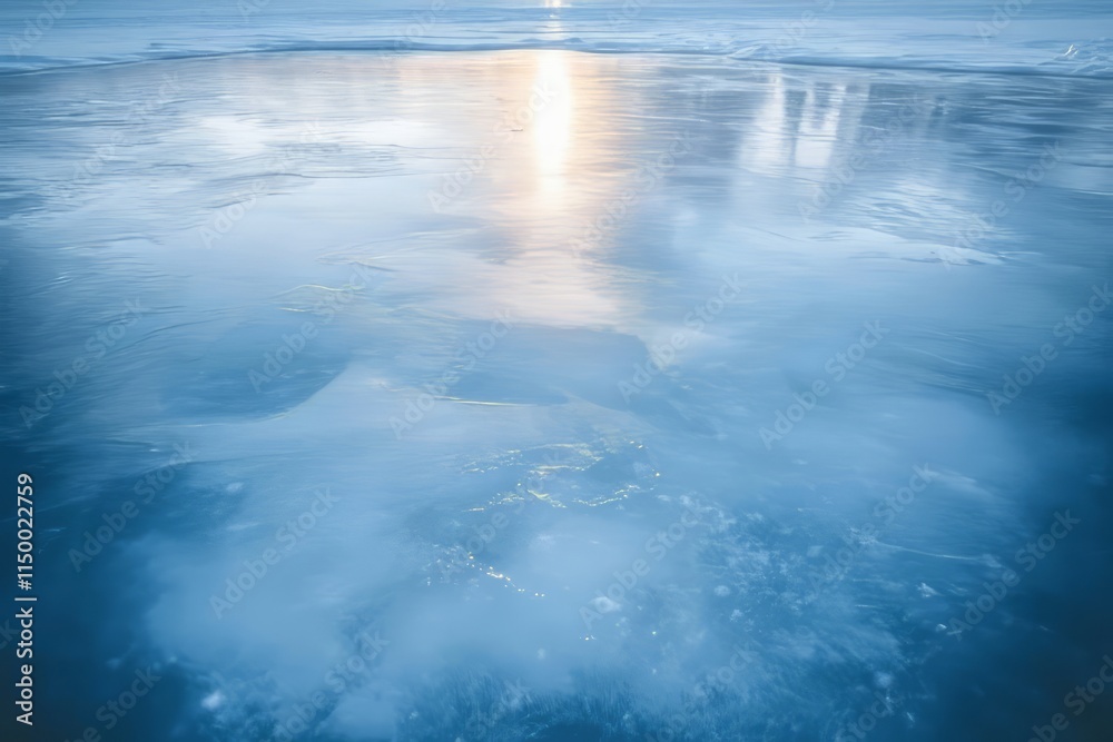 Poster icy surface reflecting soft light creating tranquil blue textures at dusk