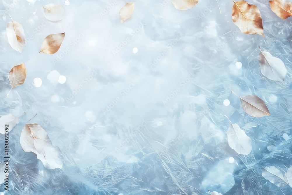 Aufkleber icy surface reflecting light with leaves floating in a serene winter setting