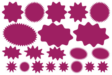 Sticker star burst, promo badge round shape, price tag circle, sale label icon, black sun, new discount set isolated on white background. Advertising vector illustration