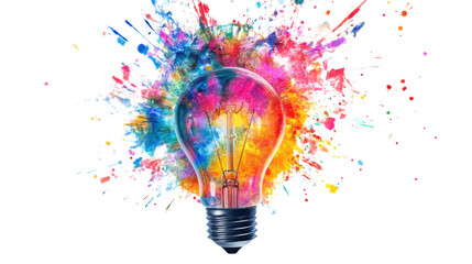Colorful light bulb explosion, transparent background