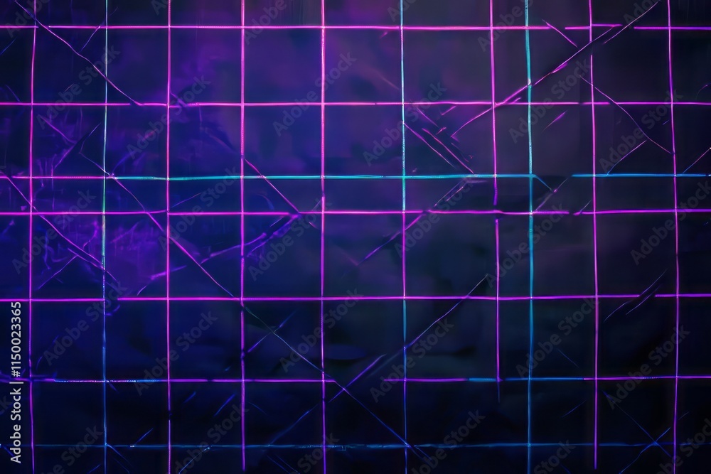 Aufkleber grid pattern with illuminated neon blue lines creates a futuristic vibe in a dark setting