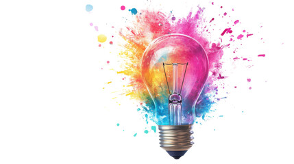 Colorful light bulb explosion, transparent background