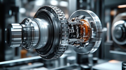 Fototapeta premium Close-up of intricate industrial machinery gears, components, and mechanisms